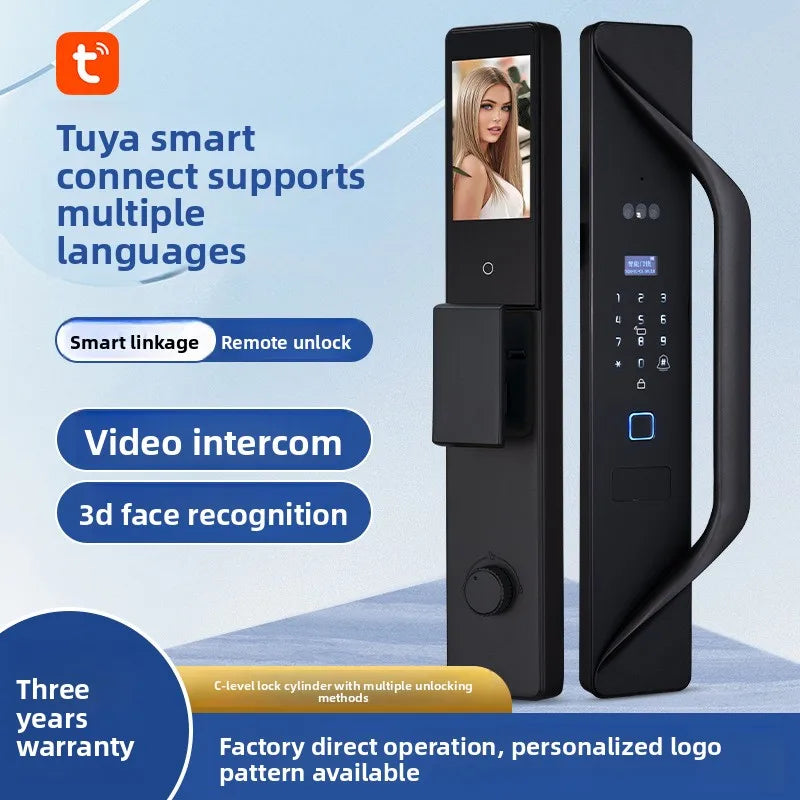 18 Languages Foreign Trade Smart Lock Fingerprint Lock Graffiti Visual Intercom 3D Facial Recognition Automatic Electronic Lock