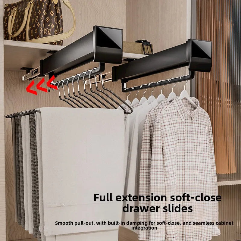 Pants Rack Telescopic Slide Rail Damping Wardrobe Multifunctional Built-in Non-punching Hanging Rod Top Pull-out Pants Rack