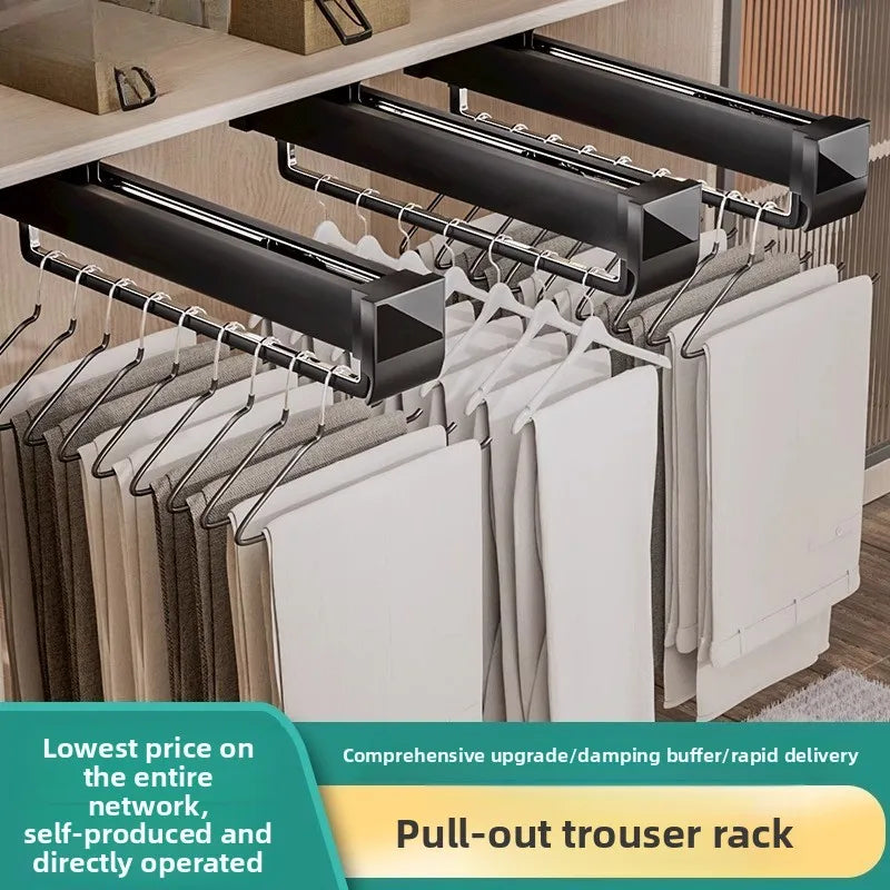 Pants Rack Telescopic Slide Rail Damping Wardrobe Multifunctional Built-in Non-punching Hanging Rod Top Pull-out Pants Rack