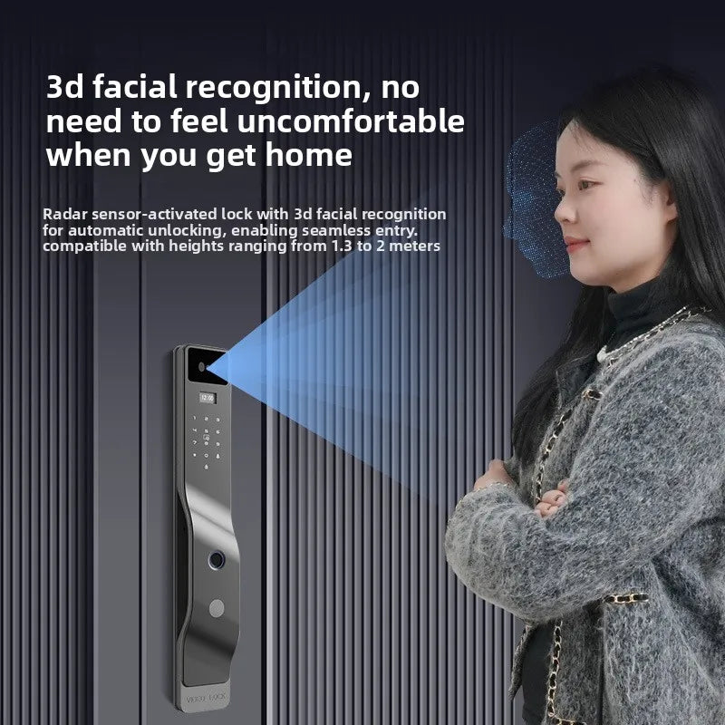 Automatic 3D Facial Recognition Smart Lock – Phone Remote, Fingerprint & Password