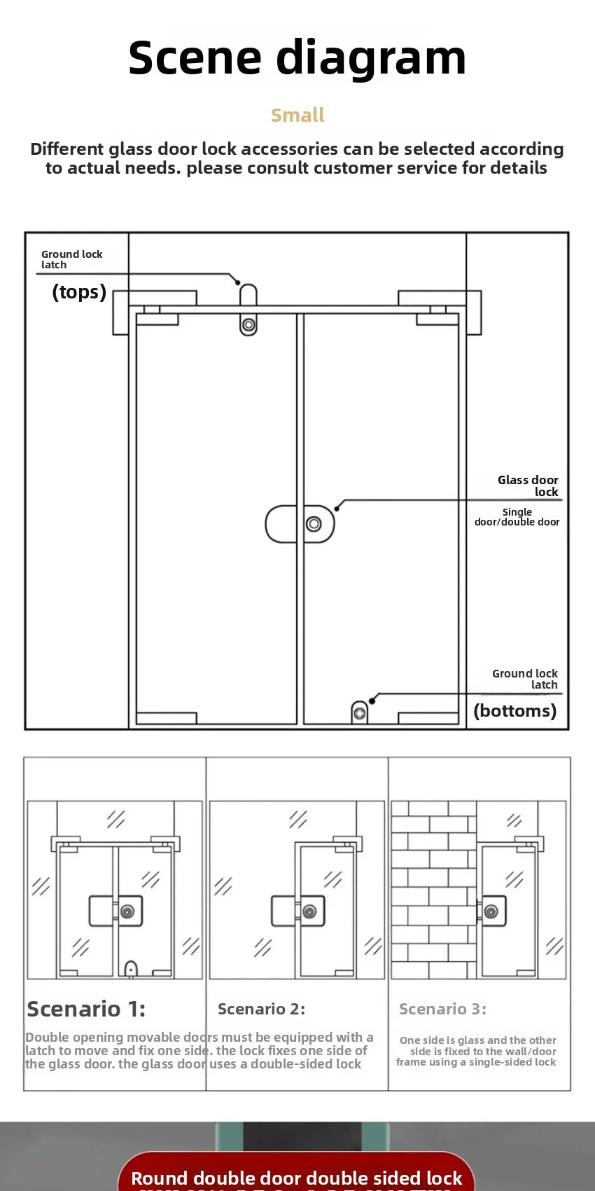 Semi-circular Non-opening Glass Door Lock Single and Double Door Door Frameless Glass Safety Lock Hardware Accessories