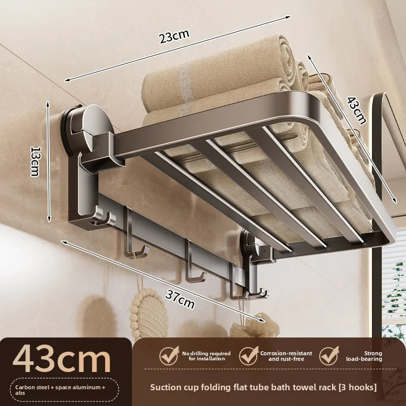 Suction Cup, Net Basket, Bath Towel Rack, No Punching, Bathroom Rack, Toilet, Clothes Storage Artifact Folding Towel Rack