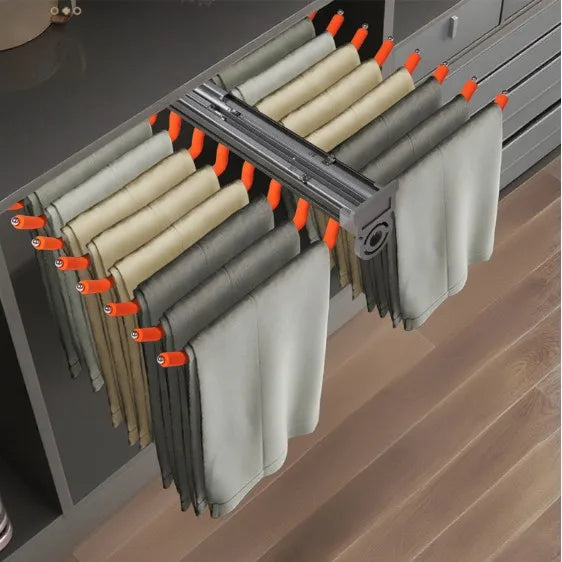 Cabinet Pull-out Pants Rack, Wardrobe Top Double-row Damping Pants Rack, Push-pull Retractable Pants Rack