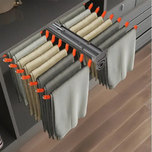 Cabinet Pull-out Pants Rack, Wardrobe Top Double-row Damping Pants Rack, Push-pull Retractable Pants Rack