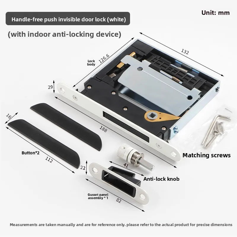 High-grade Handleless Invisible Door Lock Wooden Door Double-sided Press Door Magnetic Lock Minimalist Indoor Anti Hidden Lock