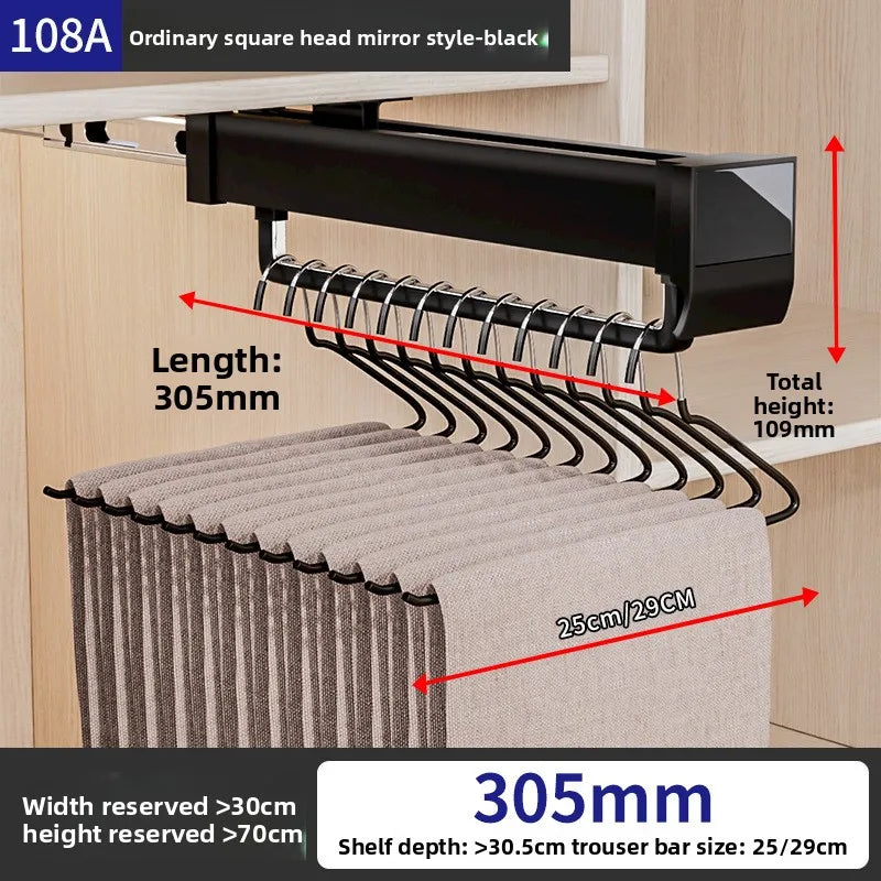 Pants Rack Telescopic Slide Rail Damping Wardrobe Multifunctional Built-in Non-punching Hanging Rod Top Pull-out Pants Rack