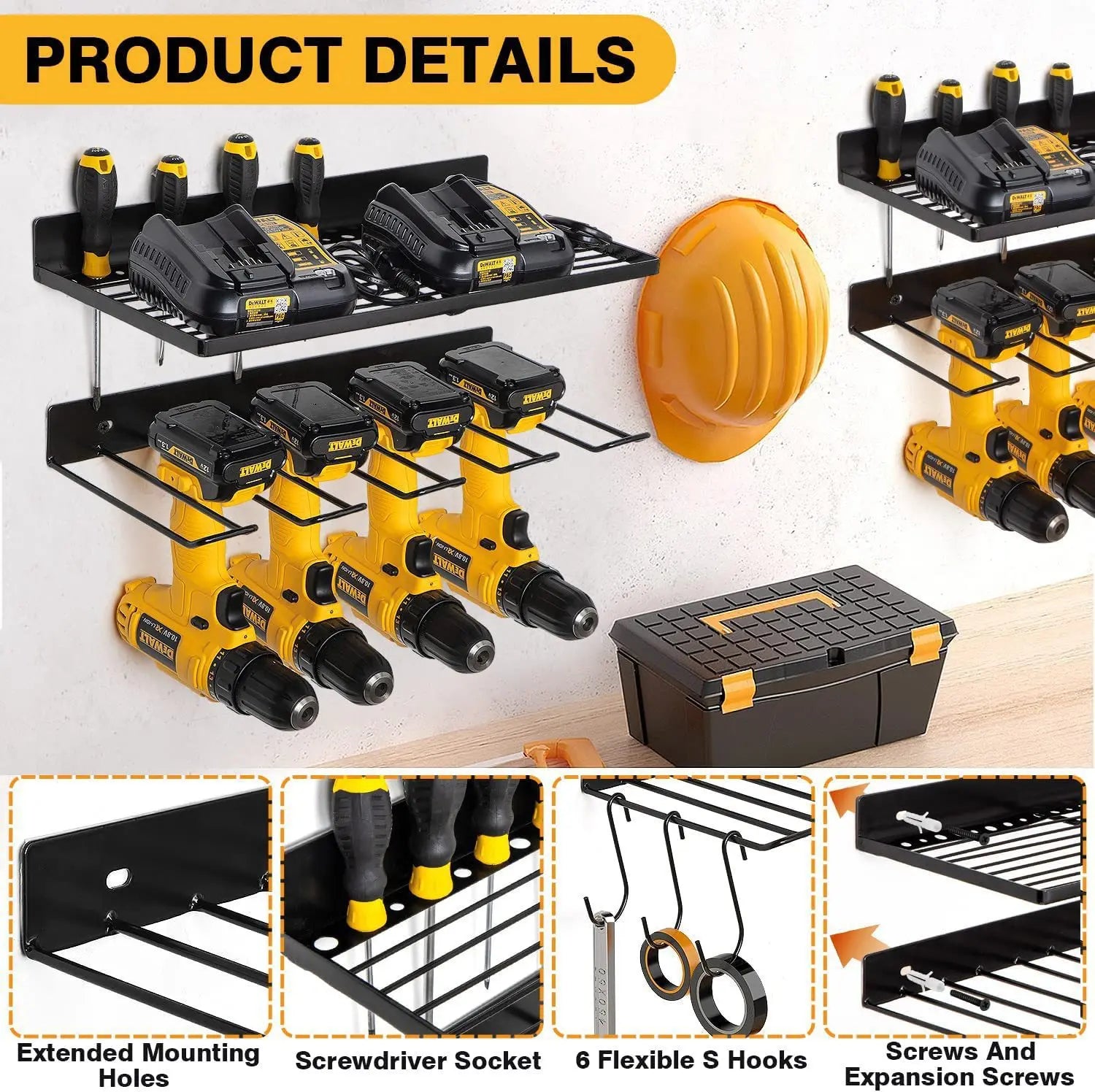 Wholesale Wall Mounted Hardware Tool Rack Shelf Screwdriver Electric Drill Rack Cross Border Metal Power Tool Storage Rack