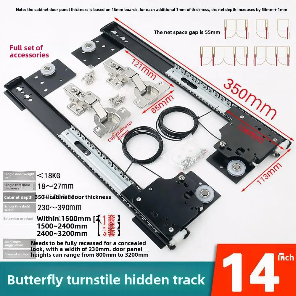 Hidden Swing Door Plug-in Track Cabinet Wardrobe Folding Telescopic Side Mount Reverse Swing Door Hardware Accessories