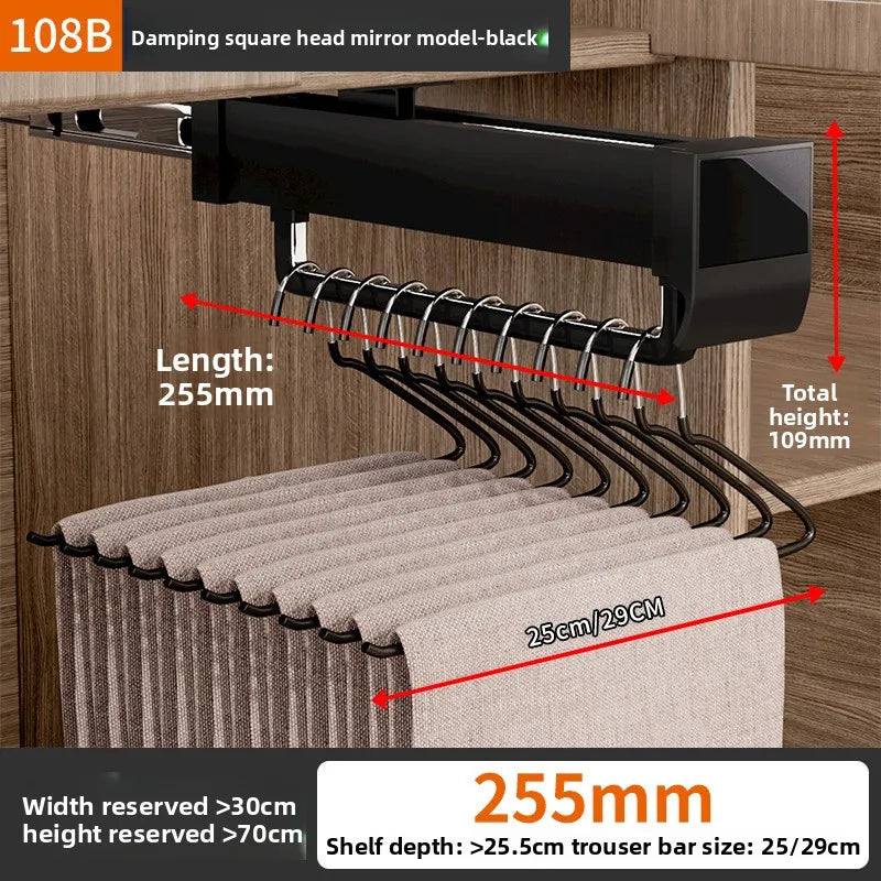 Pants Rack Telescopic Slide Rail Damping Wardrobe Multifunctional Built-in Non-punching Hanging Rod Top Pull-out Pants Rack