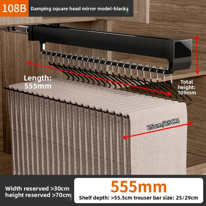 Pants Rack Telescopic Slide Rail Damping Wardrobe Multifunctional Built-in Non-punching Hanging Rod Top Pull-out Pants Rack