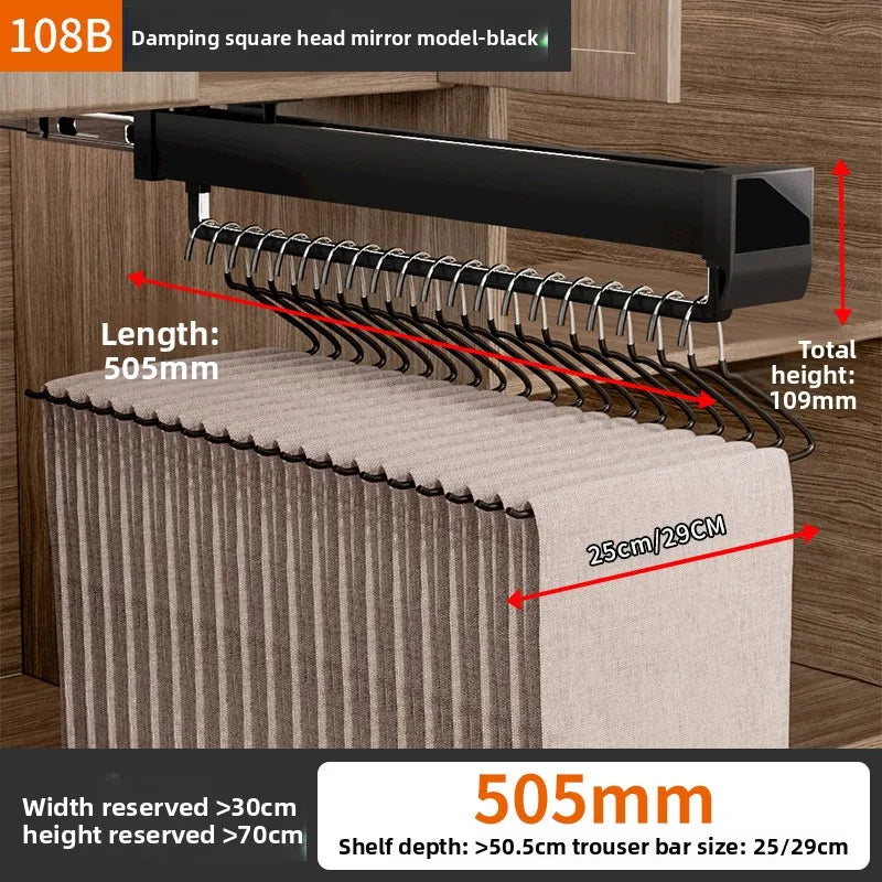 Pants Rack Telescopic Slide Rail Damping Wardrobe Multifunctional Built-in Non-punching Hanging Rod Top Pull-out Pants Rack