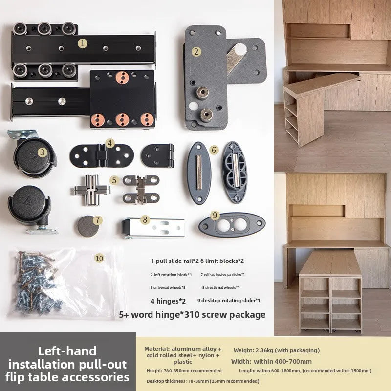 Rotary Folding Dining Table Hardware Accessories Side Cabinet 90 Degrees Multi-function Folding Mobile Desktop Connector