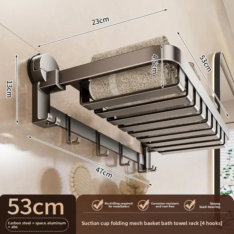 Suction Cup, Net Basket, Bath Towel Rack, No Punching, Bathroom Rack, Toilet, Clothes Storage Artifact Folding Towel Rack