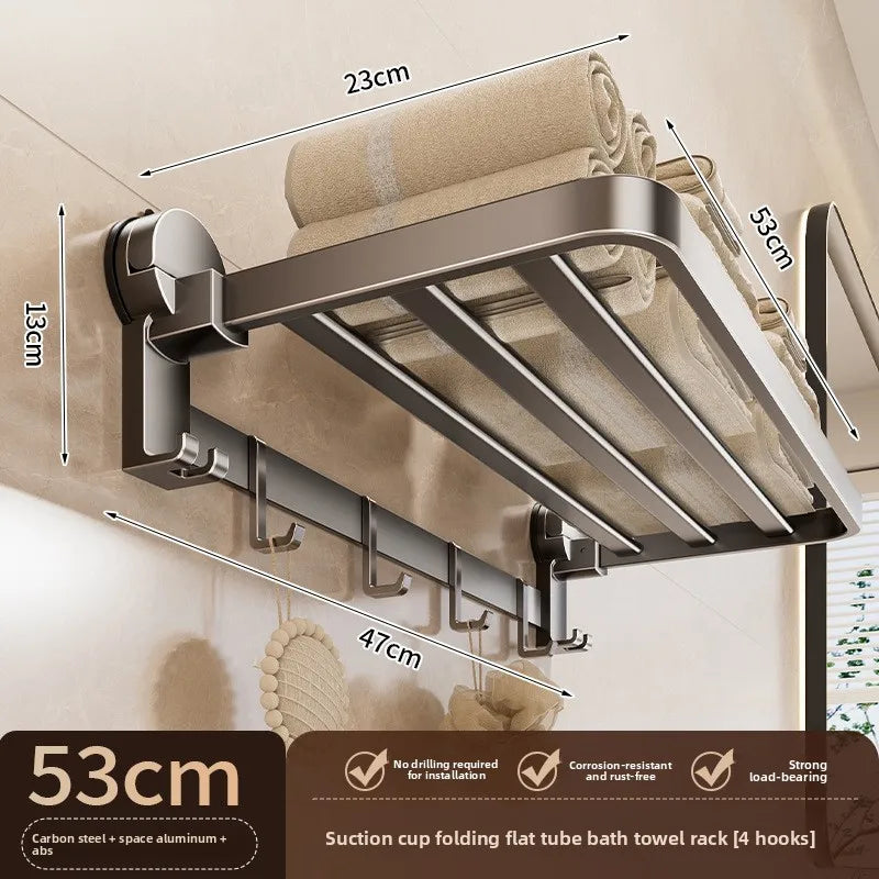 Suction Cup, Net Basket, Bath Towel Rack, No Punching, Bathroom Rack, Toilet, Clothes Storage Artifact Folding Towel Rack