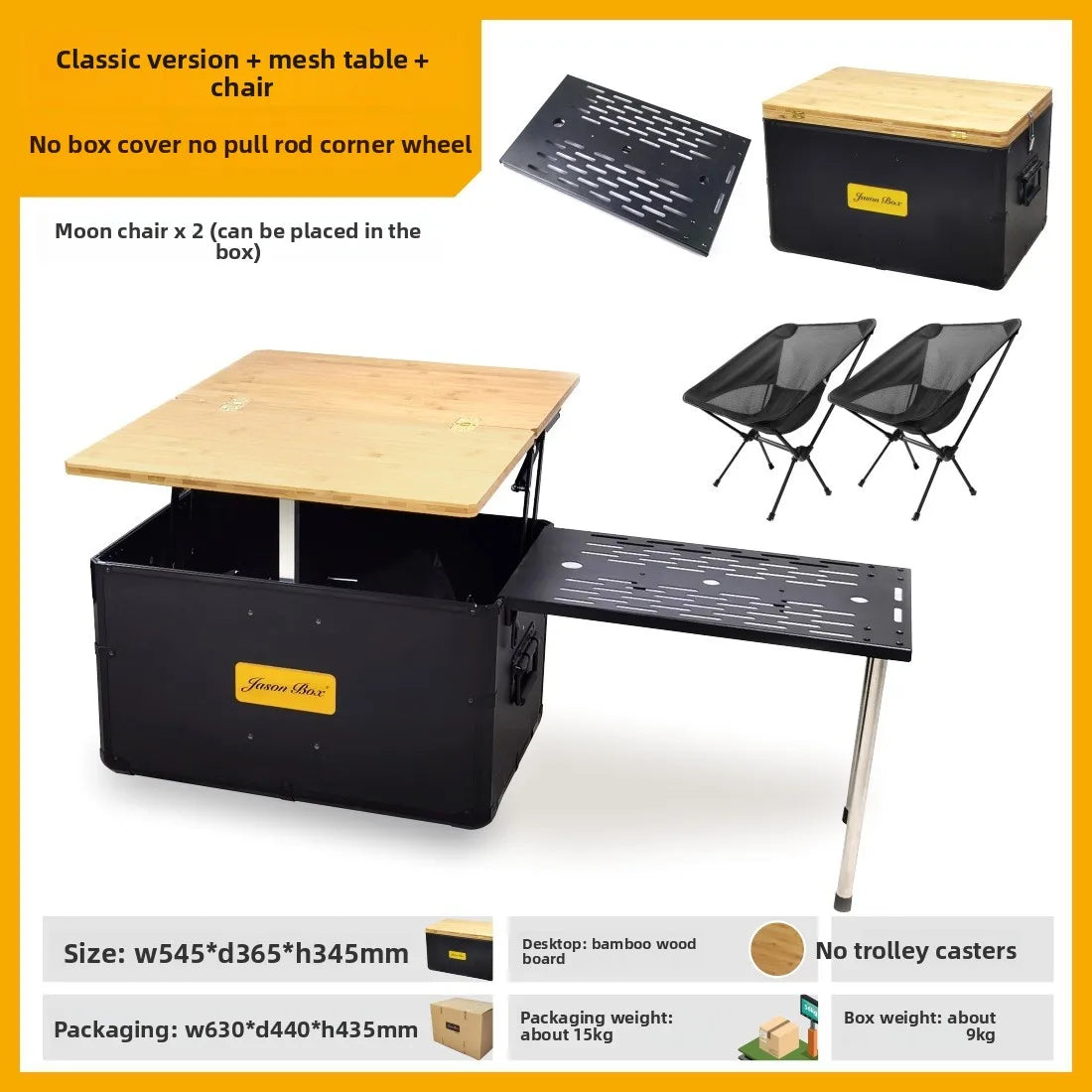 Outdoor Mobile Kitchen Car Camping Box Picnic Storage with Folding Tea Table