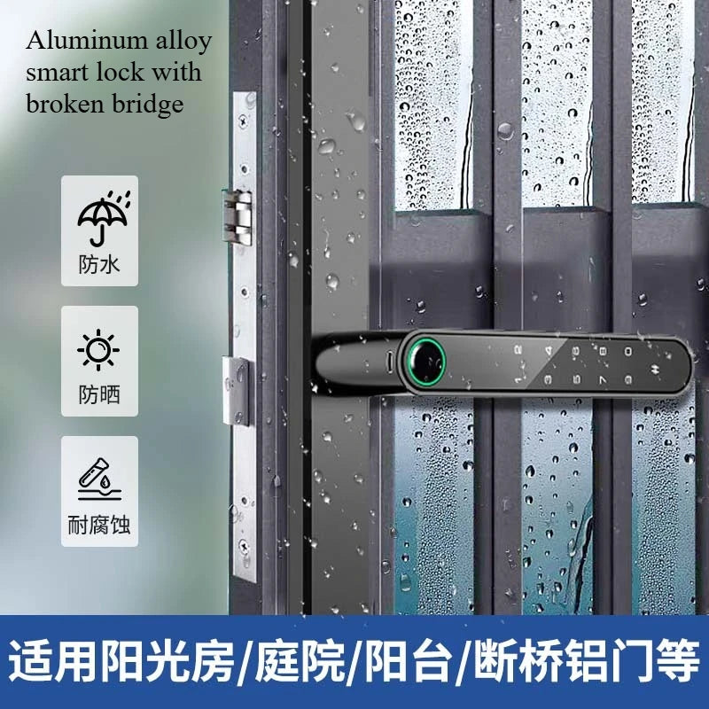 Tuya Waterproof Broken Bridge Aluminum Fingerprint Lock Narrow Side Door Double-sided Smart Password Lock