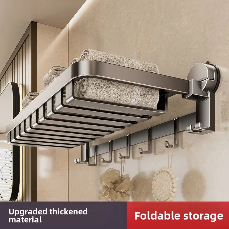 Suction Cup, Net Basket, Bath Towel Rack, No Punching, Bathroom Rack, Toilet, Clothes Storage Artifact Folding Towel Rack