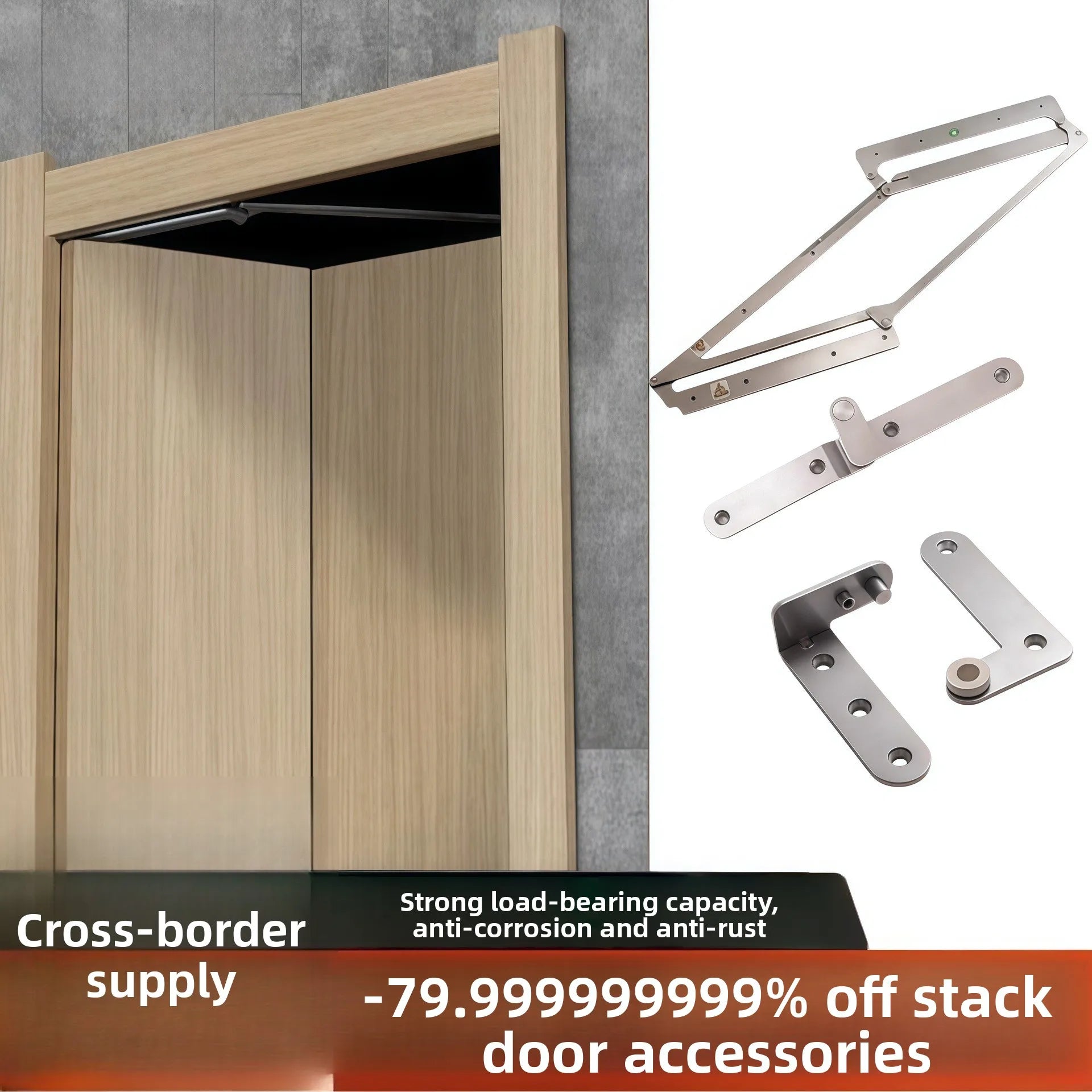 No Lower Rail Flat Folding Door Track Hardware Full Set of 180 Degree Folio Wooden Flat Door Folding Sliding Door Accessories