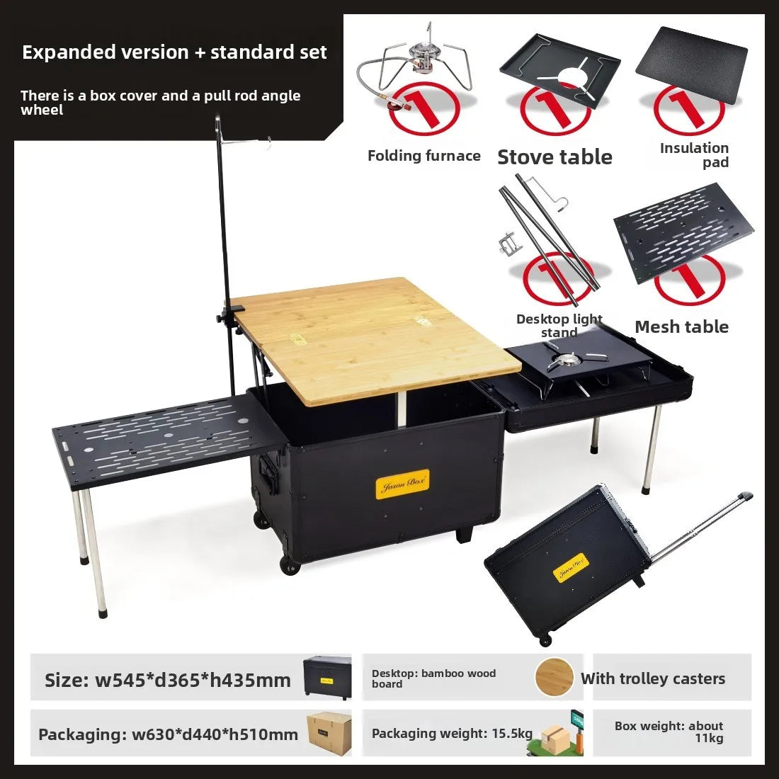 Outdoor Mobile Kitchen Car Camping Box Picnic Storage with Folding Tea Table