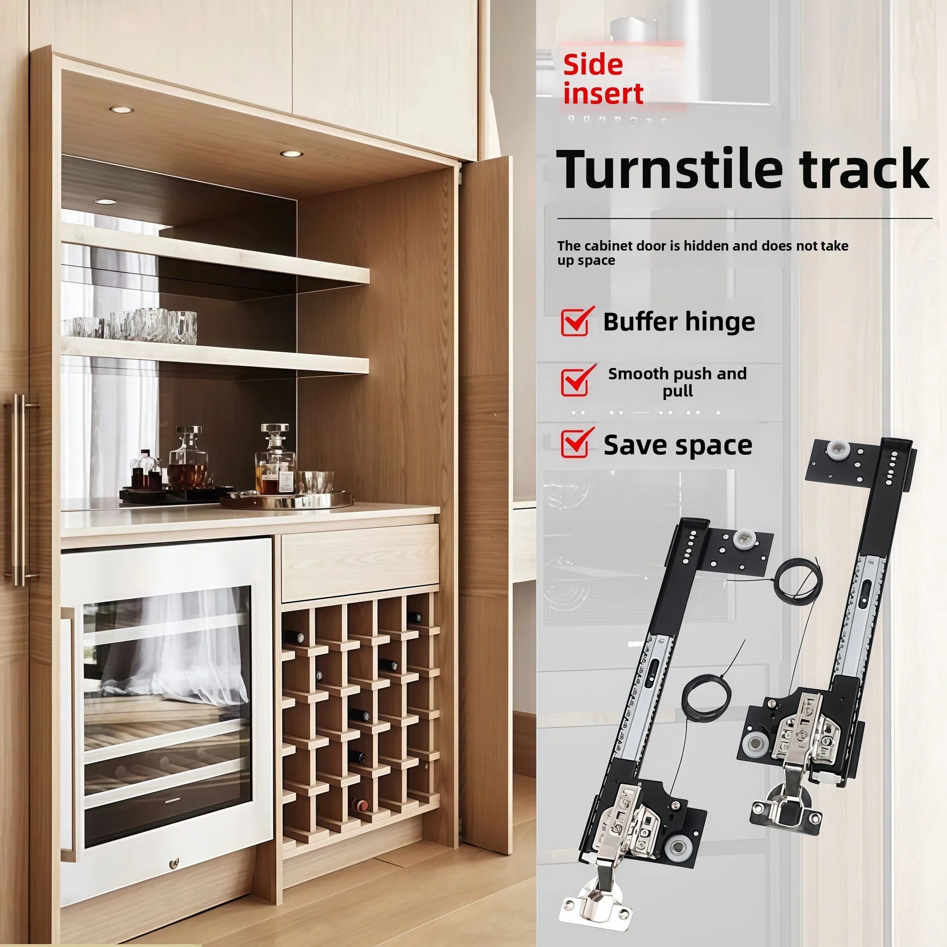 Hidden Swing Door Plug-in Track Cabinet Wardrobe Folding Telescopic Side Mount Reverse Swing Door Hardware Accessories