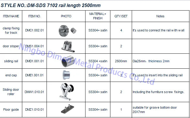 Dimon Customized High Quality SUS 304 Sliding Wooden Door Hardware DM-SDS 7102
