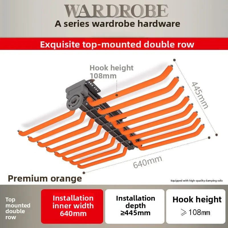 Cabinet Pull-out Pants Rack, Wardrobe Top Double-row Damping Pants Rack, Push-pull Retractable Pants Rack
