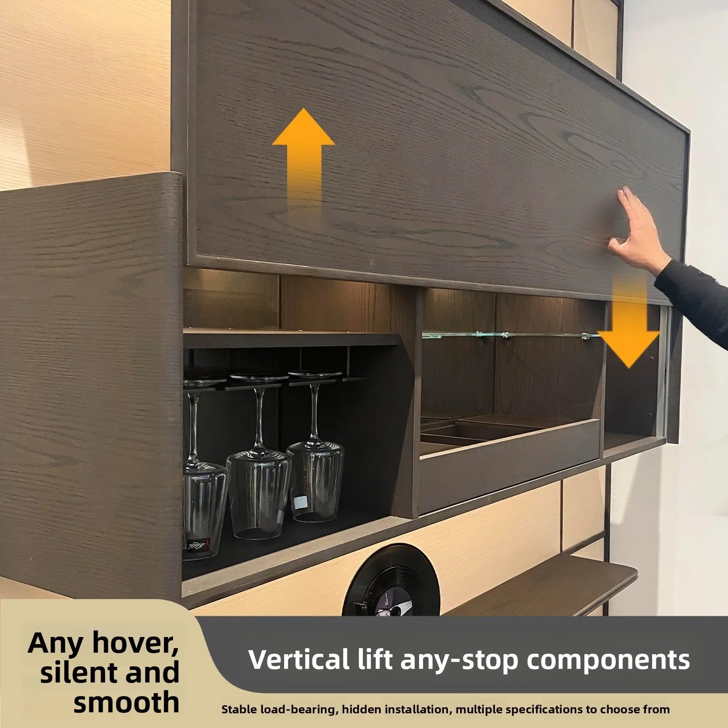 Up and Down Vertical Lift Sliding Door Hardware Cabinet Hanging Cabinet Single Door Moving Hover Rise Arbitrary Stop Accessories