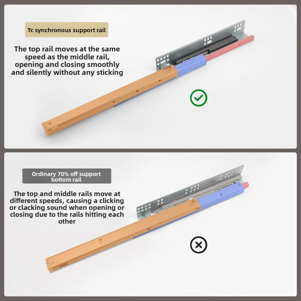 Drawer Three-section Synchronous Linkage Slide Rail Support Full Pull Slide Rail Damping Buffer Drawer Hidden Guide Rail