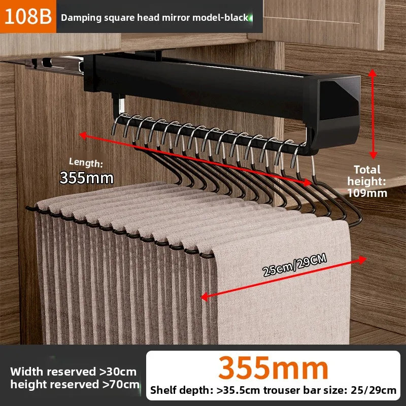 Pants Rack Telescopic Slide Rail Damping Wardrobe Multifunctional Built-in Non-punching Hanging Rod Top Pull-out Pants Rack